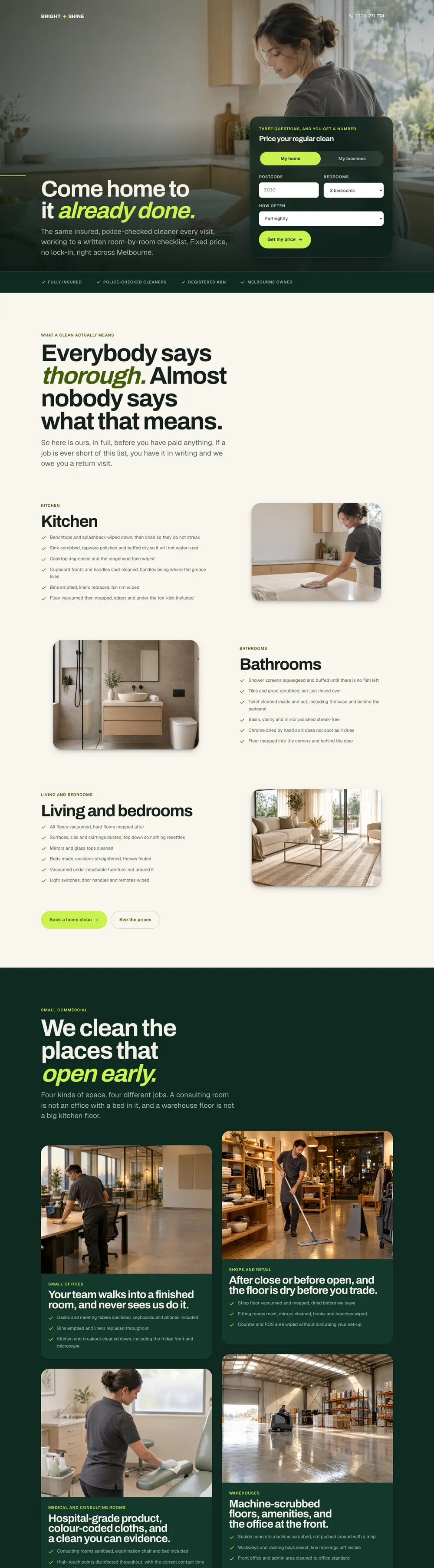 Bright N Shine Cleaning website, built by OneCall