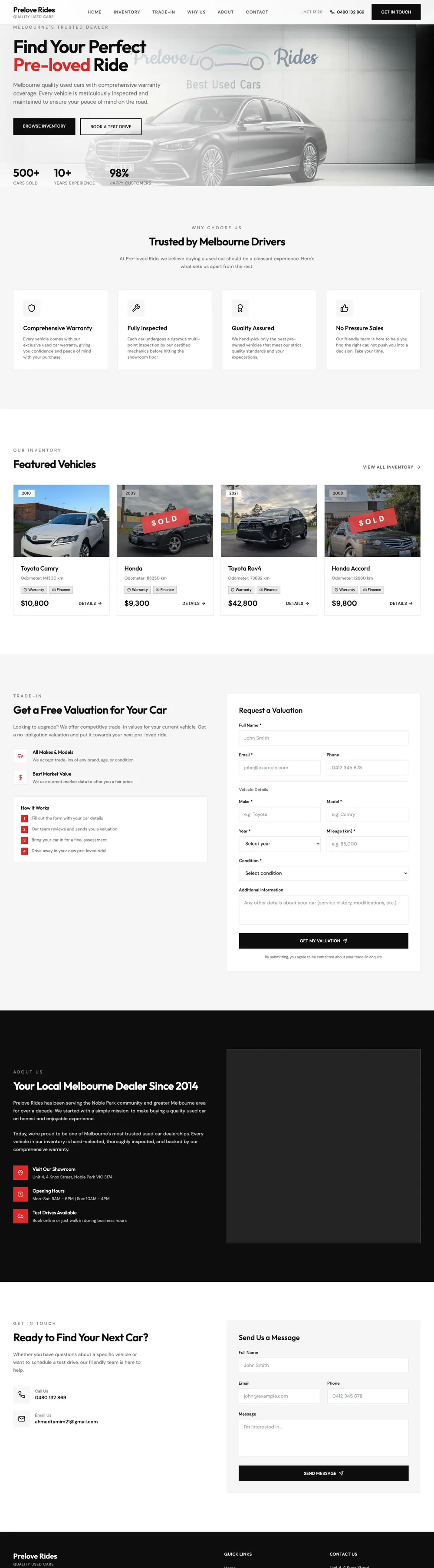 Prelove Rides website, built by OneCall